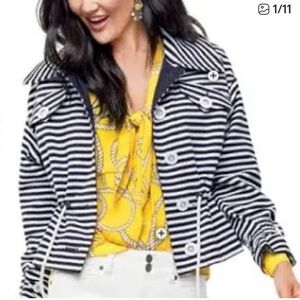 CAbi 5654 Harbor Jacket - XS - Navy and White Striped Utility Jacket